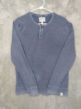 Lucky Brand Shirt Mens Large Blue Thermal Waffle Knit Henley Washed Worn Cotton